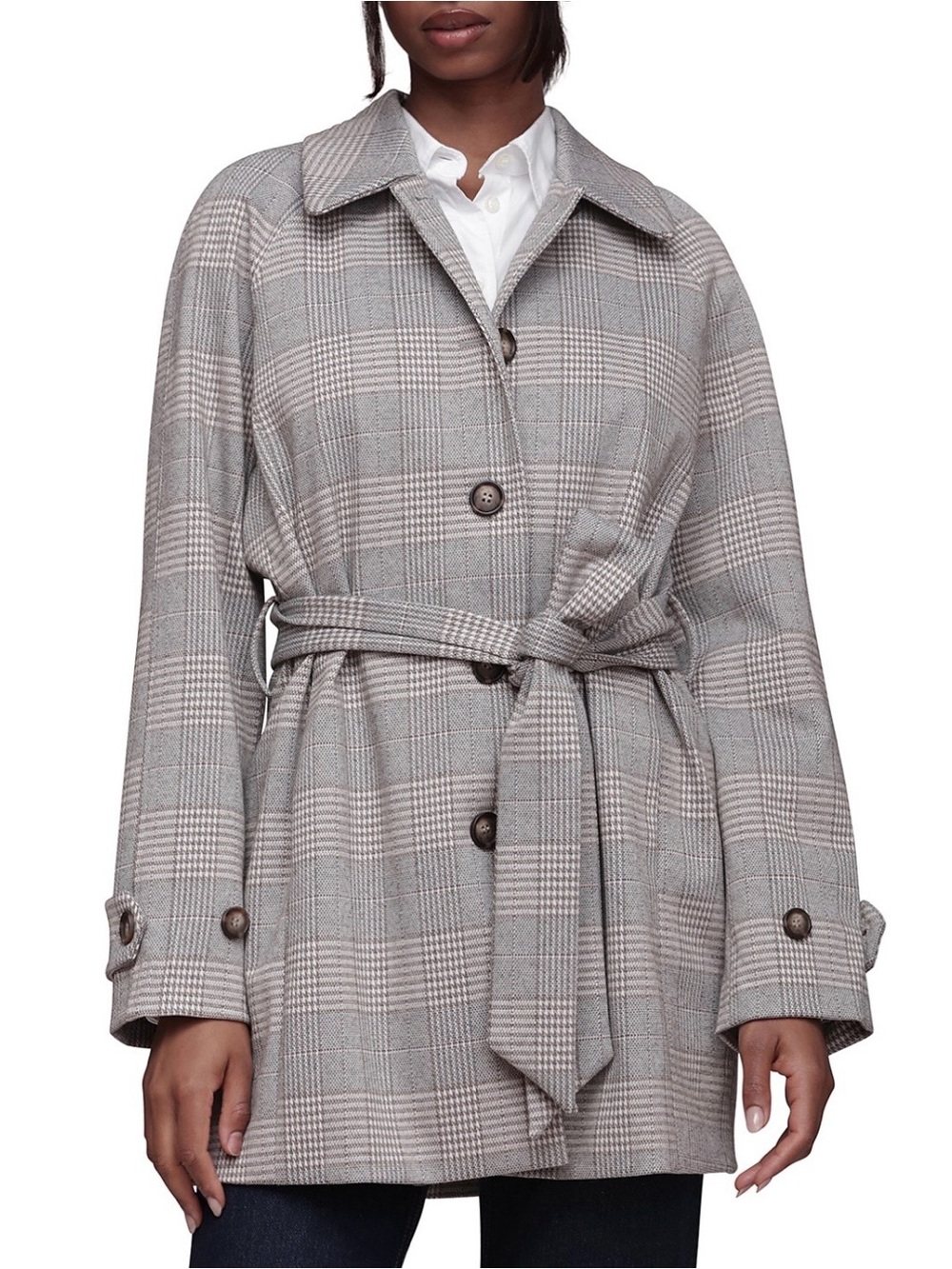 bagatelle Gray Plaid Belted Trench Coat
